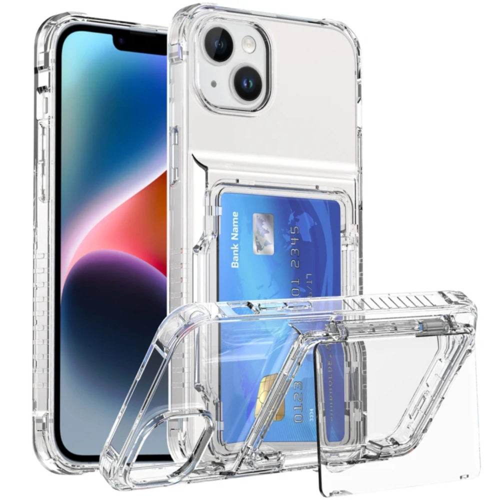 Clear Case With Card Slot Holder For iPhone 16 15 14 13 12 11 PRO MAX XR X 8 7