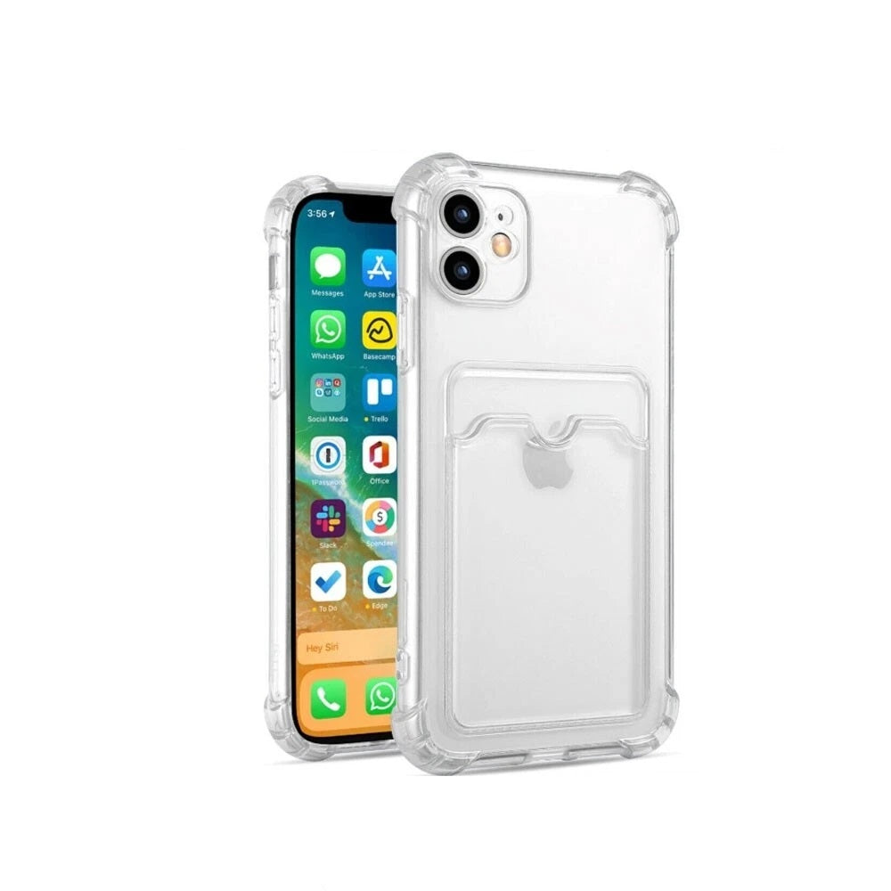 Clear Case With Card Slot Holder For iPhone 16 15 14 13 12 11 PRO MAX Mini X 8 7