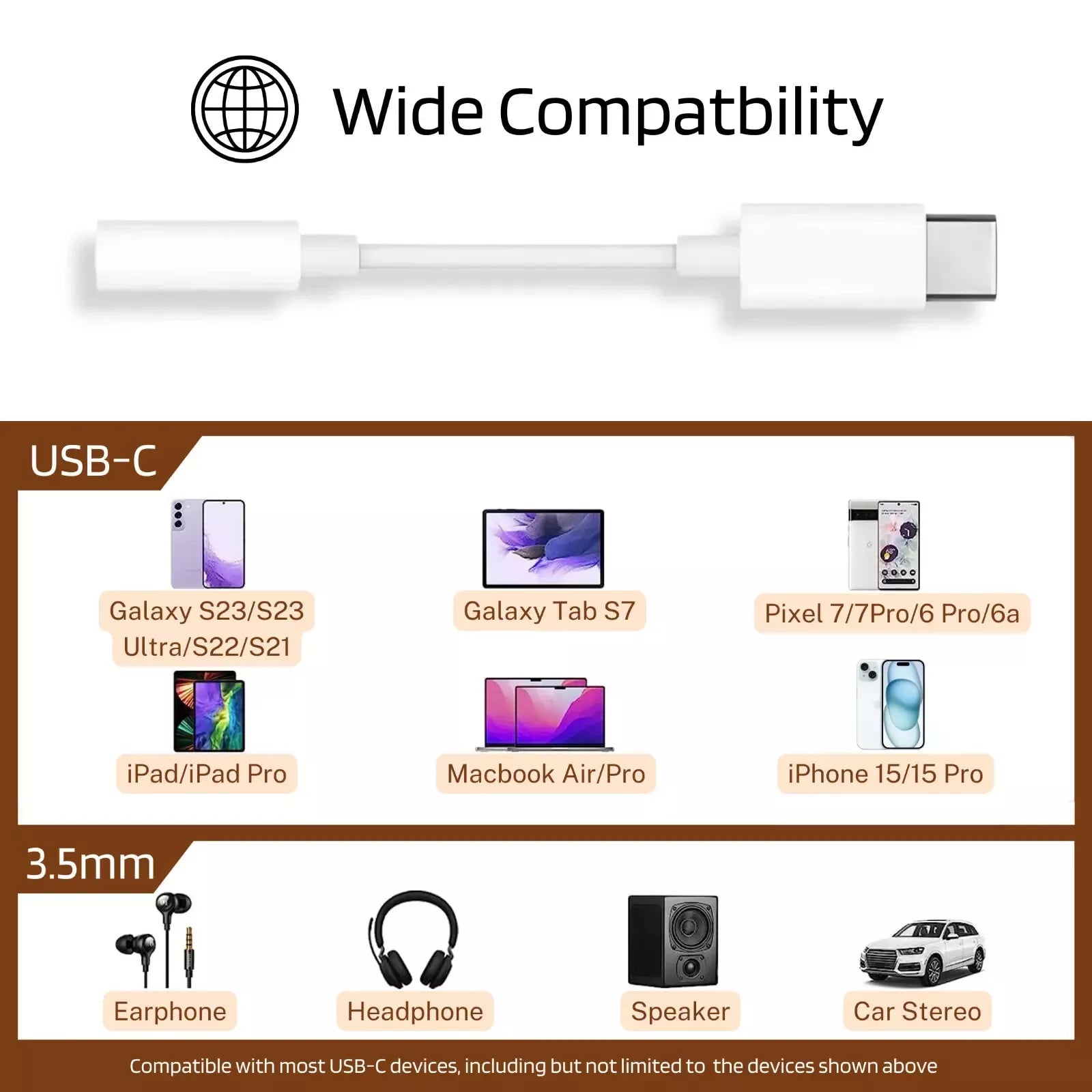 USB Type C TO 3.5mm Audio Jack Headphone Adapter USB-C Cable For S25 S24 S23 S22