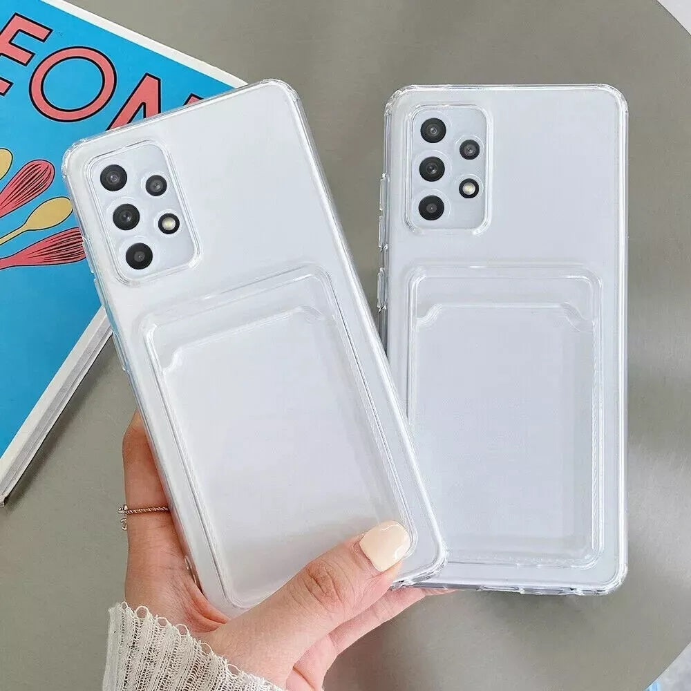 Clear Case With Card Slot Cover For Samsung S24 S23 S21 S22 Plus Ultra NOTE FE