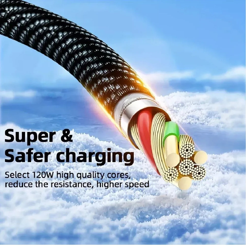 Digital Display USB A to Type C Cable 7A 120W Fast Charger Braided USB-C Lead