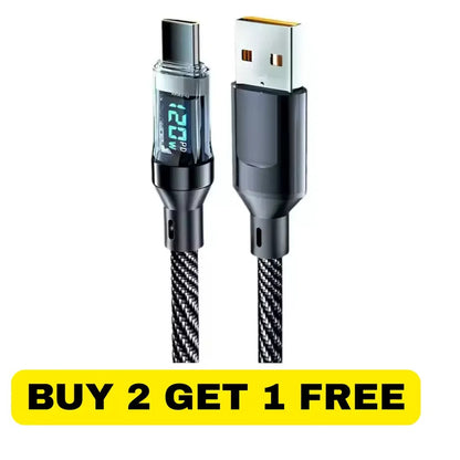 Digital Display USB A to Type C Cable 7A 120W Fast Charger Braided USB-C Lead
