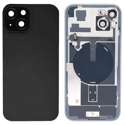 For iPhone 15 Plus Glass Battery Back Cover with Flash Bracket + Wireless Charging Module(Black)