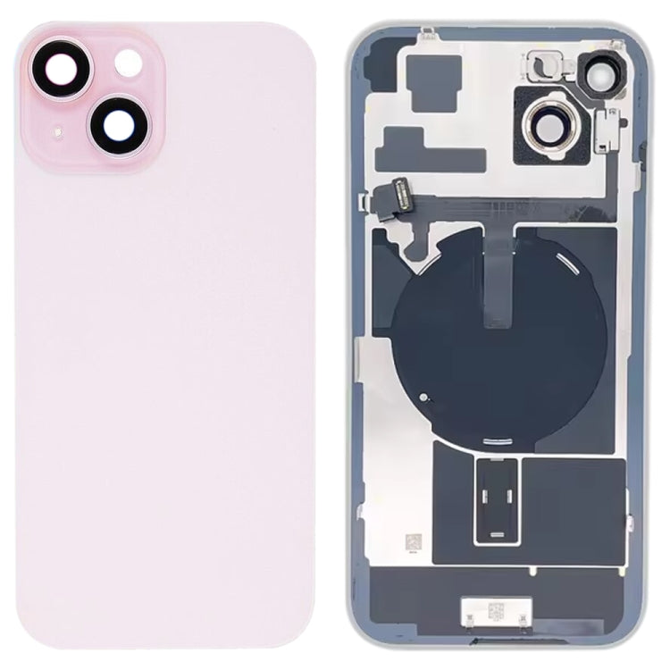 For iPhone 15 Plus Glass Battery Back Cover with Flash Bracket + Wireless Charging Module(Pink)