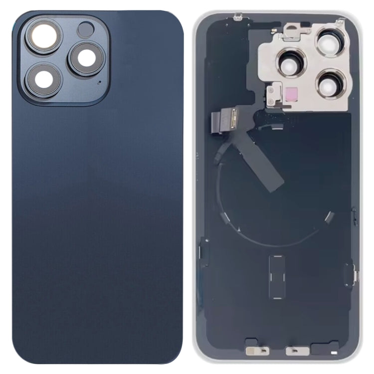 For iPhone 15 Pro Max Glass Battery Back Cover with Flash Bracket + Wireless Charging Module(Blue)
