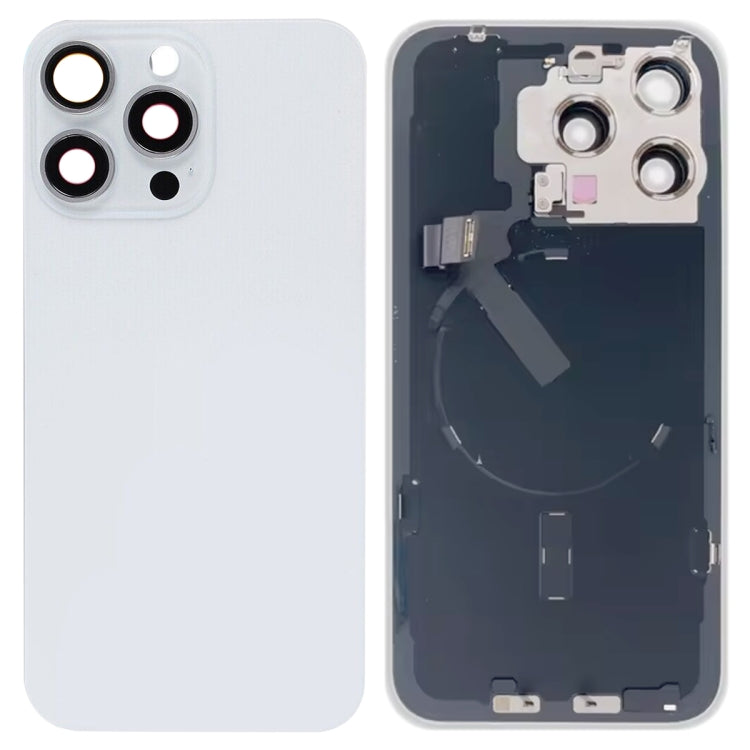 For iPhone 15 Pro Max Glass Battery Back Cover with Flash Bracket + Wireless Charging Module(White)