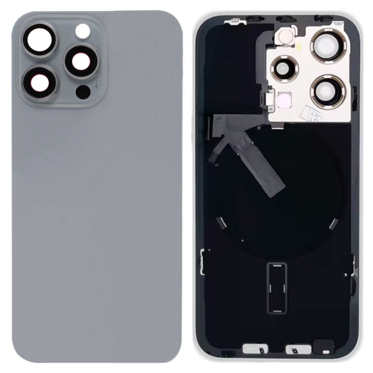 For iPhone 15 Pro Glass Battery Back Cover with Flash Bracket + Wireless Charging Module(Titanium gray)