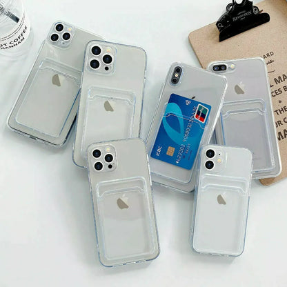 Clear Case With Card Slot Holder For iPhone 16 15 14 13 12 11 PRO MAX XR X 8 7