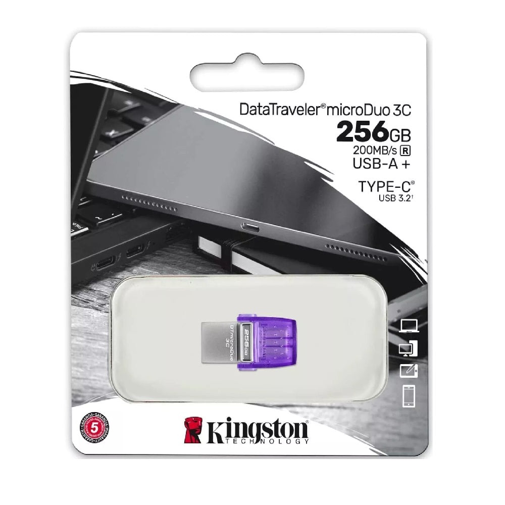 Kingston DataTraveler microDuo 3C USB Flash Drive 256GB USB Gen 3 Type-C and USB
