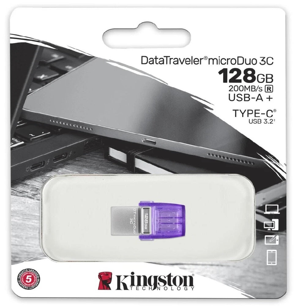 Kingston DataTraveler microDuo 3C USB Flash Drive 128GB USB Gen 3 Type-C and USB