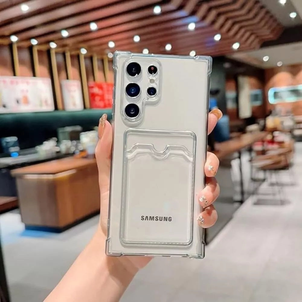 Clear Case With Card Slot Cover For Samsung S24 S23 S21 S22 Plus Ultra NOTE FE