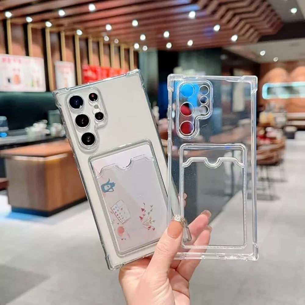 Clear Case With Card Slot Cover For Samsung S24 S23 S21 S22 Plus Ultra NOTE FE