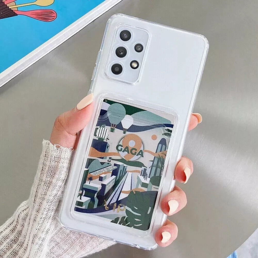 Clear Case With Card Slot Cover For Samsung S24 S23 S21 S22 Plus Ultra NOTE FE