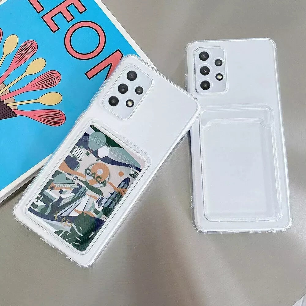 Clear Case With Card Slot Cover For Samsung S24 S23 S21 S22 Plus Ultra NOTE FE