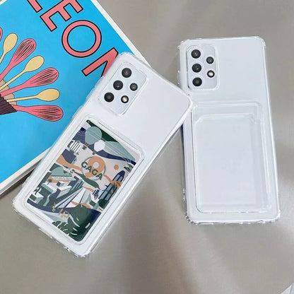 Clear Case With Card Slot Cover For Samsung S24 S23 S21 S22 Plus Ultra NOTE FE