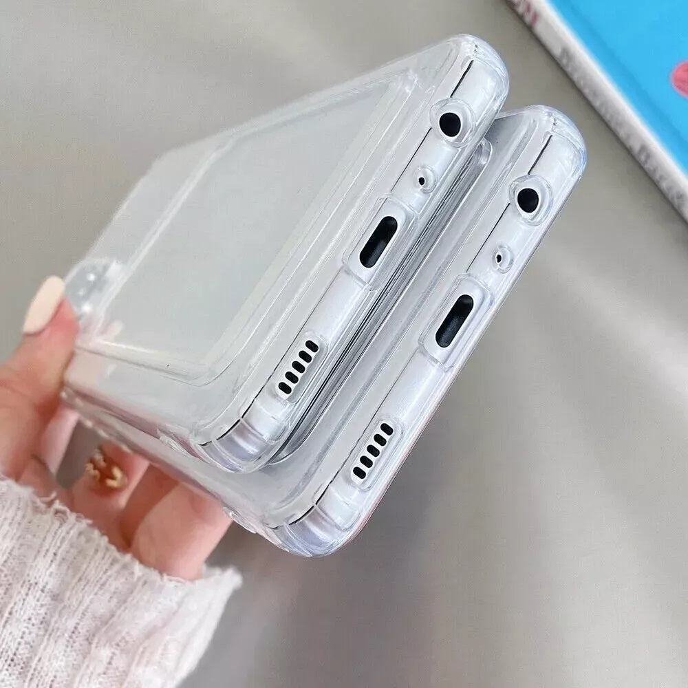 Clear Case With Card Slot Cover For Samsung S24 S23 S21 S22 Plus Ultra NOTE FE